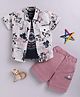 LTZ CLUB Cotton Blend Woven Half Sleeves Typography Printed Shirt & Shorts With Tee Set - Peach