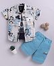 LTZ CLUB Cotton Blend Woven Half Sleeves Typography Printed Shirt & Shorts With Tee Set - Sky Blue