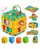 Sanjary Multifunction Baby Activity Cube with Shape Sorter, Musical Keys, Bead Maze, Spinning Gears, Sensory Learning Development Toy - Color Design May Vary