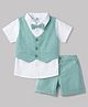 Child World Cotton Knit Half Sleeves Party 3 Piece Suit With Bow - Green