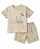 Child World Interlock Knit Half Sleeves T-Shirt & Shorts Co-Ord Set With Animal Print - Cream