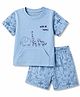 Child World Interlock Knit Half Sleeves T-Shirt & Shorts Co-Ord Set With Animal Print - Sky Blue