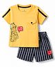 Child World Interlock Knit Half Sleeves T-Shirt & Striped Shorts Set With Tiger Print - Golden