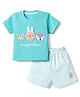 Child World Interlock Knit Half Sleeves T-Shirt & Striped Shorts Set With Animal Applique - Green