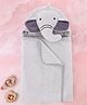 Babyhug Microfiber  Hooded Towel With Elephant Embroidery - Grey