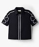 Arias Cotton Woven Top with Dori Embroidery & Piping Details Black 6-7 Years