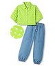 OLLINGTON ST. Sinker Knit Half Sleeves Top & Denim Jogger Set With Polka Dots Print - Multicolor