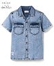 Arias Cotton Woven Washed Half Sleeves Denim Resort Collar Shirt With Badge Detailing - Blue