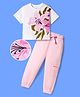 OLLINGTON ST. Sinker Knit Half Sleeves T-Shirt & Baggy Joggers Set With Floral Print - White & Pink