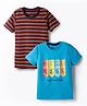 Kidi Wav Pack Of 2 Half Sleeves Striped & Bicycles Printed Tees - Multi Colour