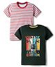 Kidi Wav Cotton Knit T-Shirts Half Sleeves Striped & Motorcycle Printed Pack of 2 Multi Color 4-5 Years