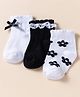 Doodle Poodle Cotton Knit Ankle Length Socks With Floral Design & Lace Bow Applique Pack of 3 - Navy Blue & White