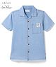 Arias Cotton Woven Half Sleeves Washed Denim Shirt With Badge Detailing - Blue