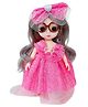 FunBlast Realistic Cute Doll with Long Hair, Beautiful Dress and Glasses for Kids Pack of 1 Doll (Pink)
