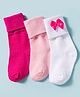 Doodle Poodle Cotton Knit Ankle Length Solid Socks With Bow Applique Pack of 3 - Pink & White