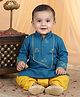 Kinder Kids Cotton Woven Full Sleeves Car Embroidered Kurta & Dhoti Set - Blue & Yellow