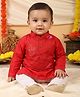 Kinder Kids Cotton Woven Full Sleeves Floral Embroidered Kurta & Pyjama Set - Red