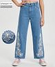 Arias Cotton Woven Full Length Jeans with Floral Embroidery - Blue