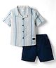Simply Premium Woven Half Sleeves Striped Shirt & Denim Shorts Set - Blue
