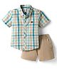 Simply Premium Woven Half Sleeves Checks Shirt & Denim Shorts Set - Blue & Beige