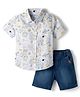 Simply Premium Cotton Woven Half Sleeves Shirts & Shorts Set with Text Print - Blue