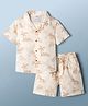 Simply Premium Cotton Woven Half Sleeves Shirts & Shorts Co-ord Set with Tree Print - Orange