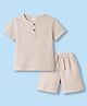 Simply Premium Muslin Woven Half Sleeves Henley Neck T-Shirt & Shorts - Beige