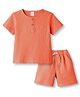Simply Premium Muslin Woven Half Sleeves Henley Neck T-Shirt & Shorts - Orange