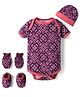 Kidi Wav Half Sleeves Geometric Floral Printed Coordinating Onesie With Cap Mittens & Booties - Multi Colour