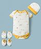 Kidi Wav Half Sleeves Farm Theme Printed Coordinating Onesie With Cap Mittens & Booties - White