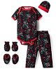 Kidi Wav Half Sleeves Floral Printed Coordinating Onesie & Pant Set With Cap Mittens & Booties - Multi Colour