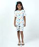 CHILINS 100% Cotton Knit Half Sleeves Dinosaur Printed Coordinating Tee & Shorts Set - White