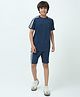 CHILINS Knit Half Sleeves Side Taped Tee & Shorts Set - Blue