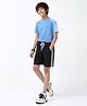 CHILINS Knit Half Sleeves Side Striped Tee & Shorts Set - Blue