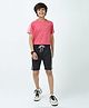 CHILINS Knit Half Sleeves Side Striped Tee & Shorts Set - Red