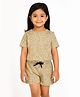 CHILINS 100% Cotton Knit Half Sleeves Leopard Pattern Printed Coordinating Tee & Shorts Set -Beige