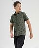CHILINS Cotton Woven Half Sleeves Floral Printed Shirt - Green