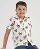 CHILINS Cotton Woven Half Sleeves Tiger Printed Shirt - White