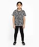 CHILINS 100% Cotton Knit Half Sleeves Animal Printed Tee & Leggings Set - Black