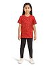 CHILINS Cotton Knit Half Sleeves Printed Spider Web Printed Tee & Leggings Set - Red