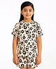 CHILINS Cotton Half Sleeves Leopard Printed Coordinating  Tee & Shorts Set  - Beige