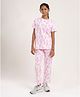 CHILINS 100% Cotton Knit Half Sleeves Abstract Printed Coordinating Tee & Pants Set - Pink