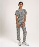 CHILINS 100% Cotton Knit Half Sleeves Printed Coordinating Tee & Pants Set - Black