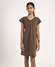 CHILINS Knit Half Sleeves Glitter Detailed Textured Dress - Brown
