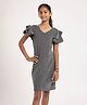 CHILINS Knit Half Sleeves Glitter Detailed Textured Dress - Black