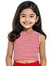 CHILINS Cotton Knit Sleeveless Striped Crop Top - Red