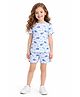 CHILINS Cotton Knit Half Sleeves Whale Printed Coordinating Tee  & Shorts Set - White & Blue