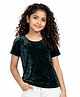 CHILINS Velvet Knit Half Sleeves Solid Top - Dark Green
