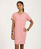 CHILINS Cotton Knit Knit Half Sleeves Abstract Glitter Printed Dress - Pink