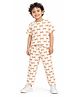CHILINS Cotton Knit Half Sleeves Animal Printed Coordinating Tee & Pant Night Suit -White